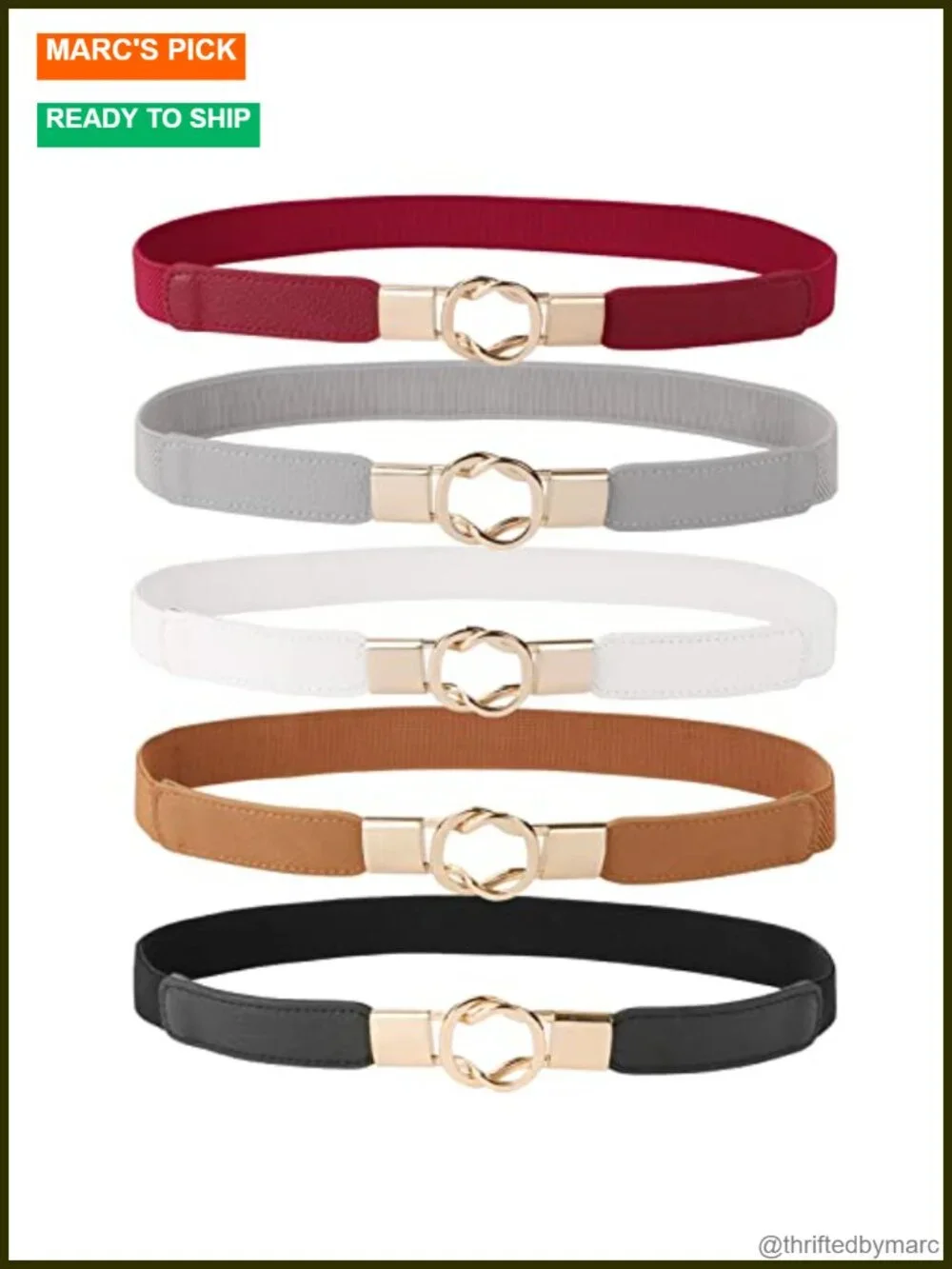 Faux Leather Elastic Stretchy Skinny Waist Belt with Gold Metal Buckle